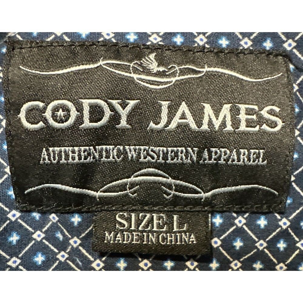 Cody James Mens Lg Blue Diamond Long Sleeve Full Button Western Shirt - Picture 3 of 4